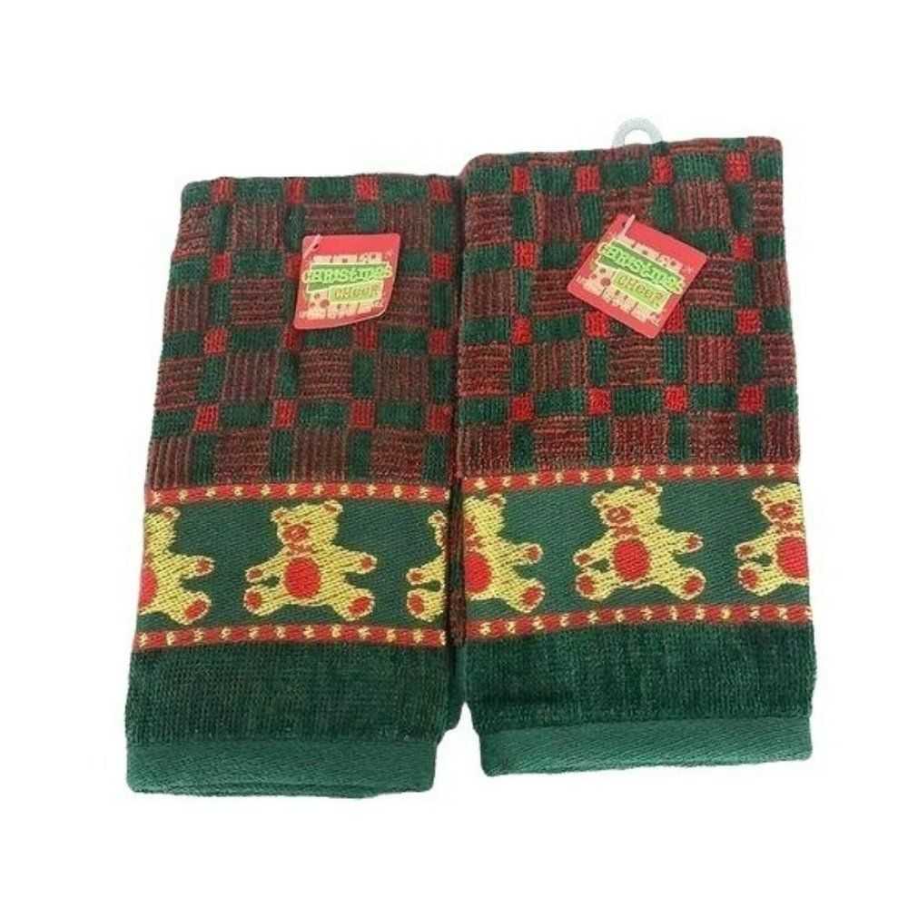 Peachtree Products Red Green Bear Hand Towels Christmas Holiday Festive 2003
